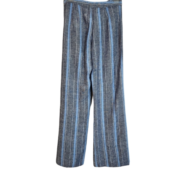 Indigo Rein Blue Striped Linen Flat Front Six Button Distressed Hem Pants Size 7 - Picture 2 of 8